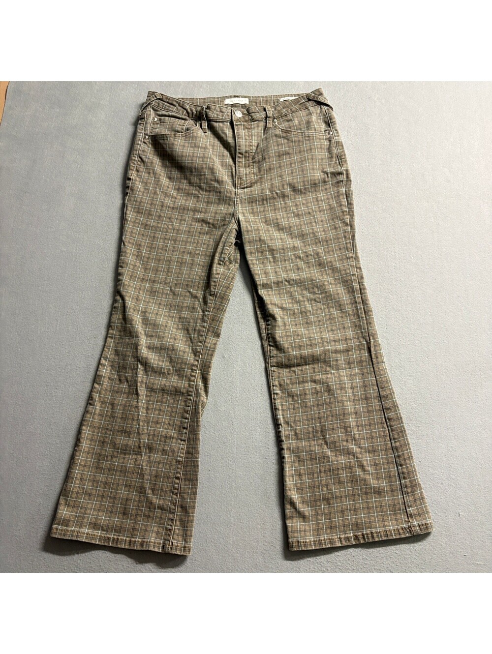 Cleo and Wolf Plaid Jeans Womens 33 Brown Ultra High Rise Kick Flare Stretch